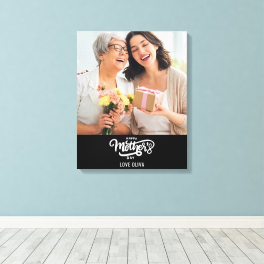 白黒フォトコラージギフトハッピーマザーズデイ キャンバスプリント (インサイチュ (ウッドフロア))