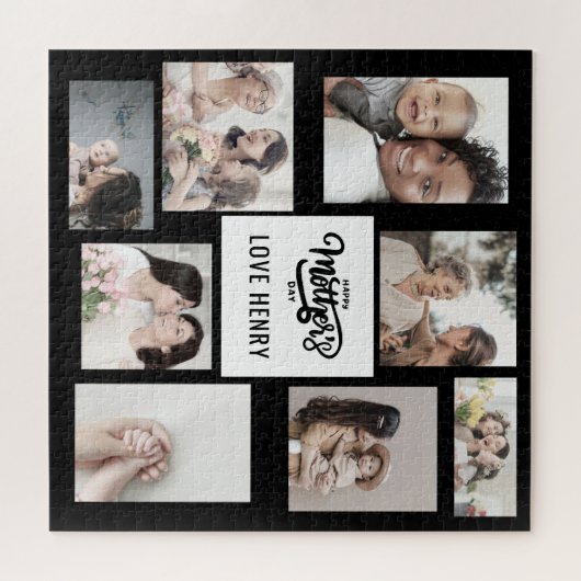 白黒フォトコラージギフトハッピーマザーズデイ ジグソーパズル (横)