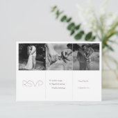 白黒フォトコラージミニマルズの結婚カラー 出欠カード (スタンド正面)