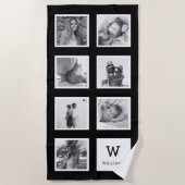 白黒フォトコラージモノグラム ビーチタオル (正面)