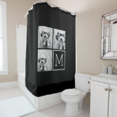 白黒フォトコラージュとモノグラム シャワーカーテン (インサイチュ)