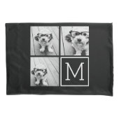 白黒フォトコラージュとモノグラム 枕カバー (正面)