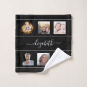 白黒フォトコラージュのモノグラムスクリプト バスタオルセット (ウォッシュタオル)