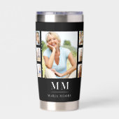 白黒フォトコラージュのモノグラム名 保温保冷タンブラー (背面)