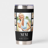 白黒フォトコラージュのモノグラム名 保温保冷タンブラー (正面)