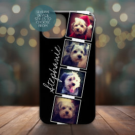 白黒フォトコラージュの四角形（名前あり） iPhone 15 MINIケース