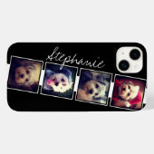 白黒フォトコラージュの四角形(名前あり) Case-Mate iPhoneケース (裏面 (横))