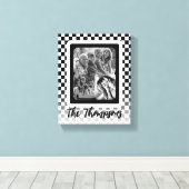 白黒フォトコラージュの家族の名前 キャンバスプリント (インサイチュ (ウッドフロア))