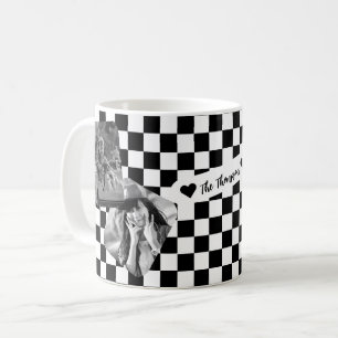 白黒フォトコラージュの家族の名前 コーヒーマグカップ