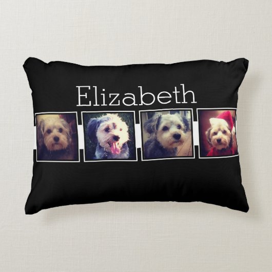 白黒フォトコラージュの正方形パーソナライズされた アクセントクッション (正面)