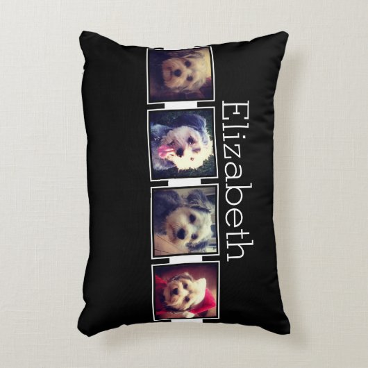 白黒フォトコラージュの正方形パーソナライズされた アクセントクッション (正面(垂直))