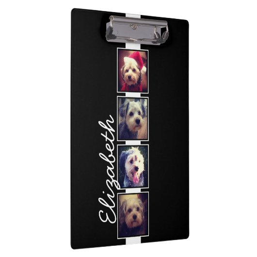白黒フォトコラージュの正方形パーソナライズされた クリップボード (右)