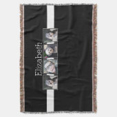 白黒フォトコラージュの正方形パーソナライズされた スローブランケット (正面縦)