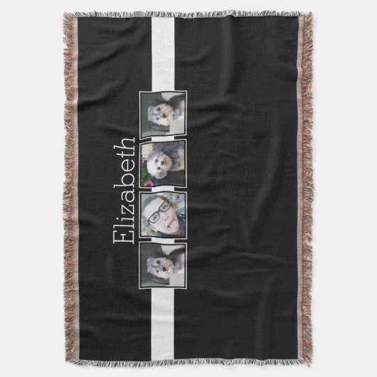 白黒フォトコラージュの正方形パーソナライズされた スローブランケット (正面縦)