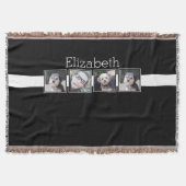 白黒フォトコラージュの正方形パーソナライズされた スローブランケット (正面)