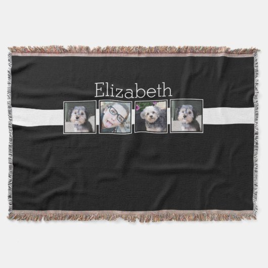 白黒フォトコラージュの正方形パーソナライズされた スローブランケット (正面)