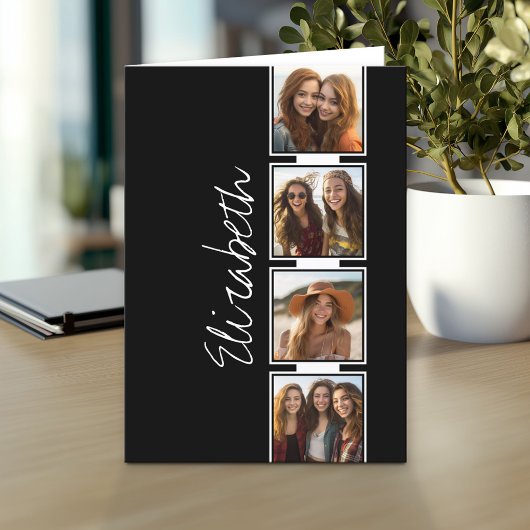 白黒フォトコラージュの正方形パーソナライズされた ノートカード