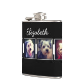 白黒フォトコラージュの正方形パーソナライズされた フラスク (左)