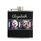 白黒フォトコラージュの正方形パーソナライズされた フラスク (正面)