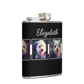 白黒フォトコラージュの正方形パーソナライズされた フラスク (右)