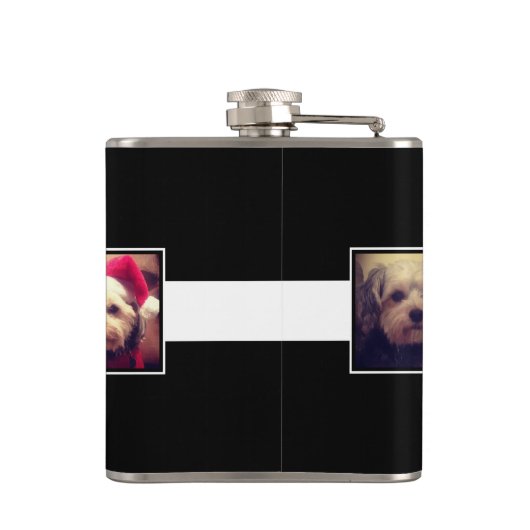 白黒フォトコラージュの正方形パーソナライズされた フラスク (裏面)
