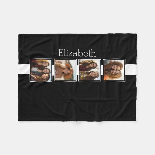 白黒フォトコラージュの正方形パーソナライズされた フリースブランケット (正面(横))