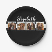 白黒フォトコラージュの正方形パーソナライズされた ペーパープレート (正面)