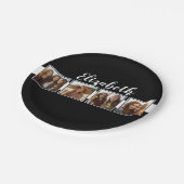 白黒フォトコラージュの正方形パーソナライズされた ペーパープレート (アングル)