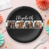 白黒フォトコラージュの正方形パーソナライズされた ペーパープレート