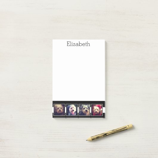 白黒フォトコラージュの正方形パーソナライズされた ポストイット (デスク上)