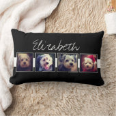 白黒フォトコラージュの正方形パーソナライズされた ランバークッション (ブランケット)