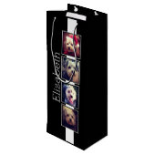 白黒フォトコラージュの正方形パーソナライズされた ワインギフトバッグ (裏面アングル)