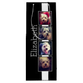 白黒フォトコラージュの正方形パーソナライズされた ワインギフトバッグ (裏面)