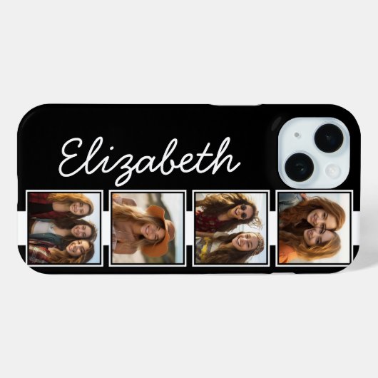 白黒フォトコラージュの正方形パーソナライズされた Case-Mate iPhoneケース (裏面 (横))
