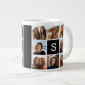 白黒フォトコラージュカスタムモノグラム ジャンボコーヒーマグカップ (正面右)