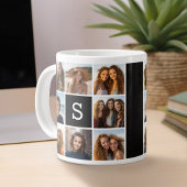 白黒フォトコラージュカスタムモノグラム ジャンボコーヒーマグカップ