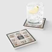 白黒フォトコラージュカスタムモノグラム ストーンコースター (横)