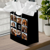 白黒フォトコラージュカスタムモノグラム ミディアムペーパーバッグ