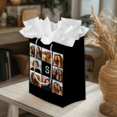 白黒フォトコラージュカスタムモノグラム ミディアムペーパーバッグ