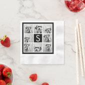 白黒フォトコラージュカスタムモノグラム 縁ありカクテルナプキン (インサイチュ)