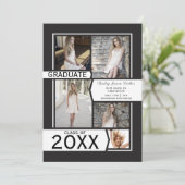 白黒フォトコラージュ卒業 案内状 (スタンド正面)