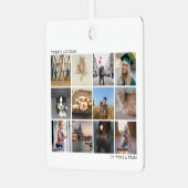 白黒フォトコラージュ家族クリスマス メタルオーナメント (正面左)