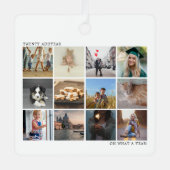 白黒フォトコラージュ家族クリスマス メタルオーナメント (正面)