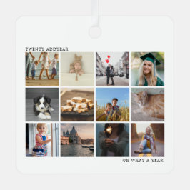 白黒フォトコラージュ家族クリスマス メタルオーナメント