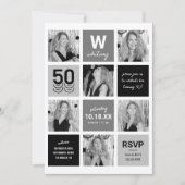 白黒フォトコラージュ50誕生日 招待状 (正面)
