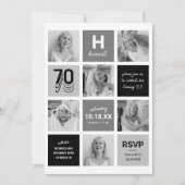 白黒フォトコラージュ70誕生日 招待状 (正面)