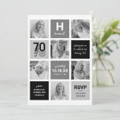 白黒フォトコラージュ70誕生日 招待状 (スタンド正面)