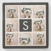 白黒フォトコラージュ オーダーメイド モノグラム ストーンコースター (正面)