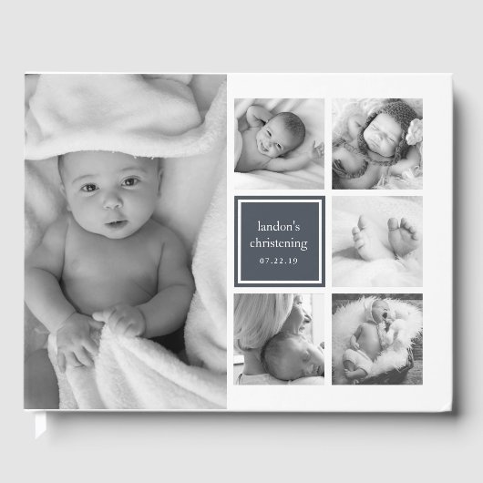 白黒フォトコラージュ《キリスト教》洗礼式や命名式または洗礼 ゲストブック (正面)