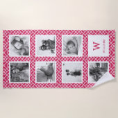 白黒フォトコラージュ |ピンク・モノグラム ビーチタオル (正面)